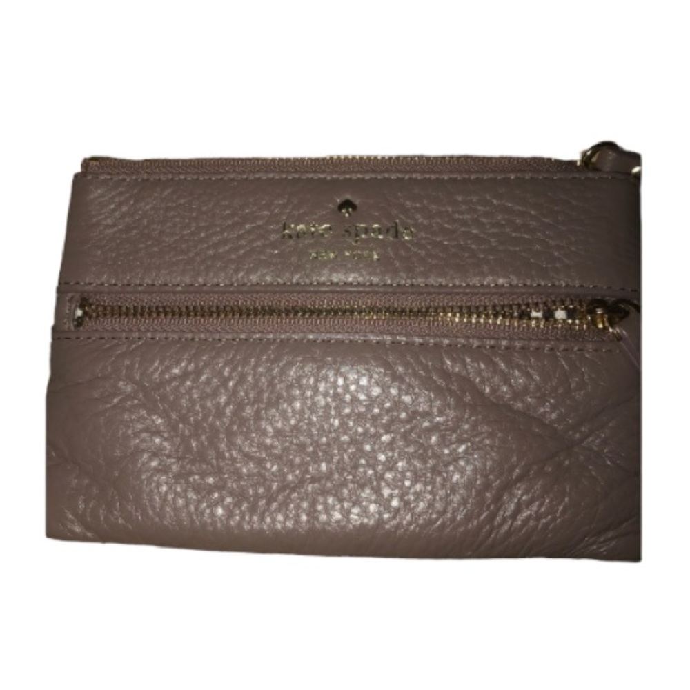 Kate Spade taupe card case ,wristlet or wallet outside zip pocket